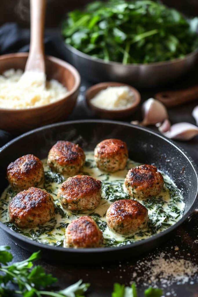 How to Make Chicken Ricotta Meatballs with Spinach Alfredo Sauce