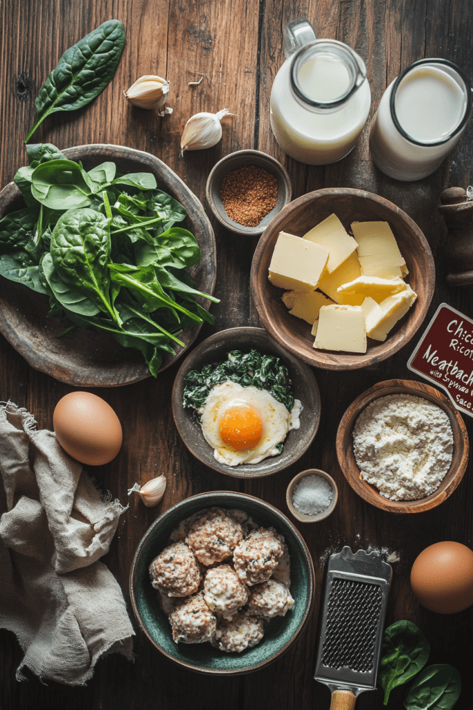 Ingredients for Chicken Ricotta Meatballs with Spinach Alfredo Sauce