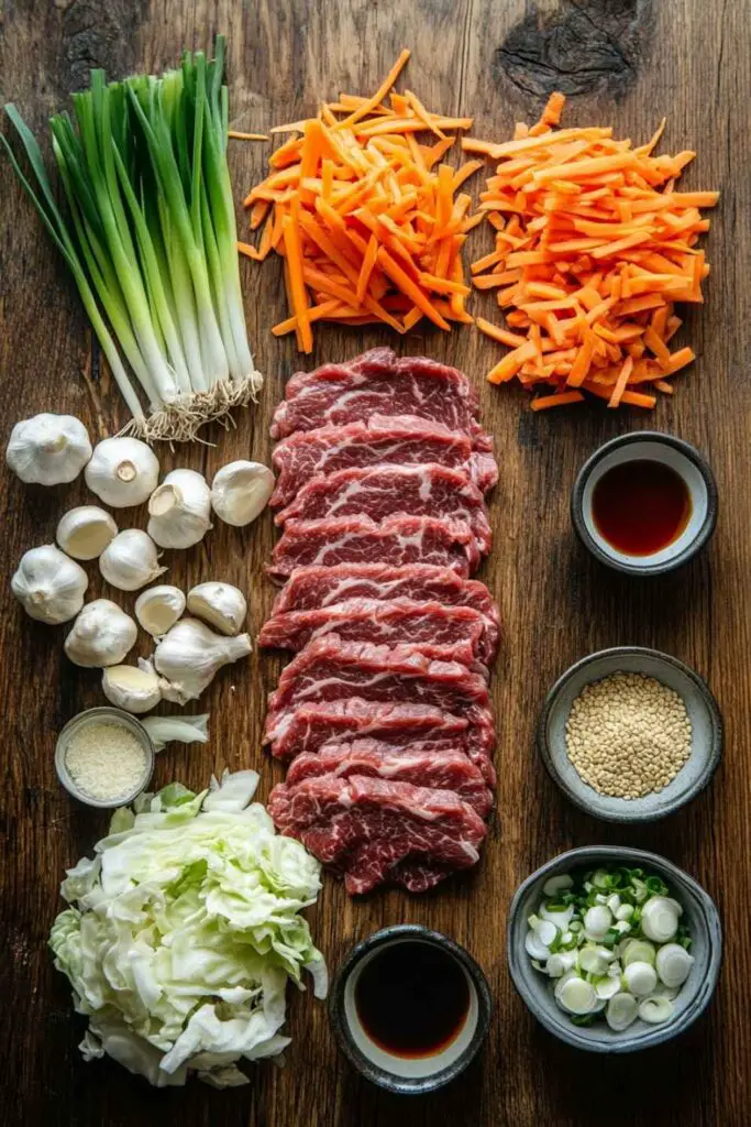Fresh Ingredients for Moo Shu Beef Recipe Preparation