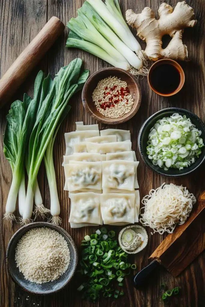 Fresh Ingredients for Homemade Wonton Noodle Soup Recipe