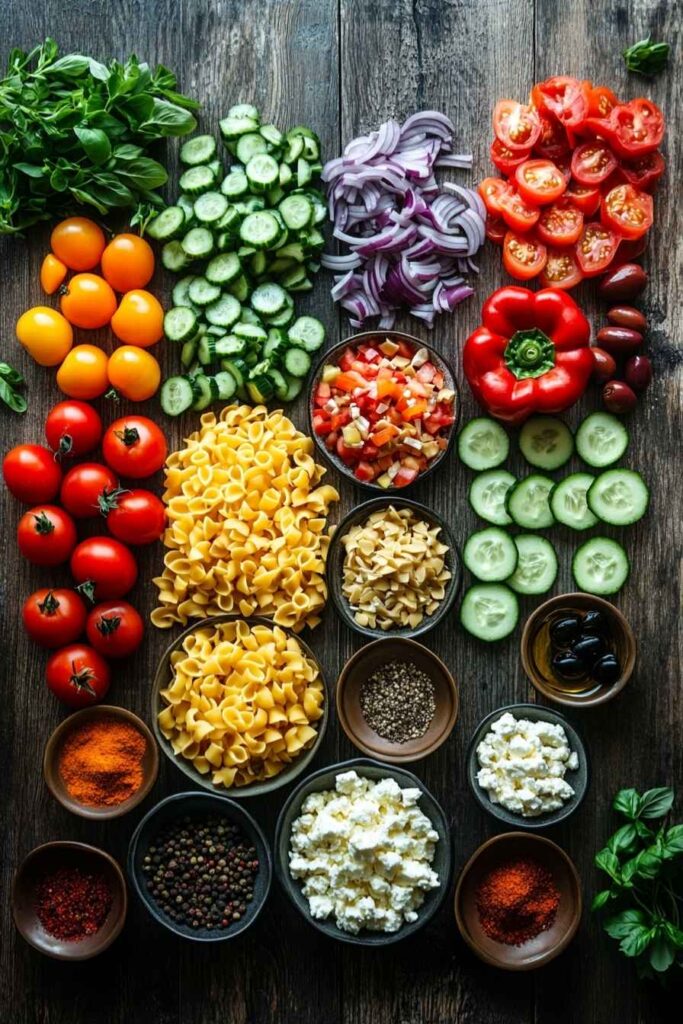 Fresh Ingredients for Ditalini Pasta Salad