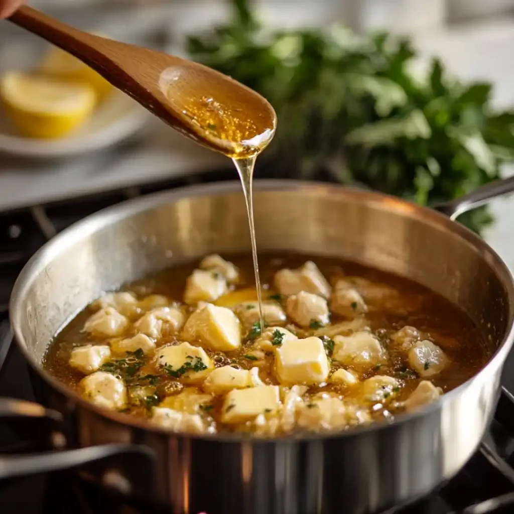Garlic Butter Chicken Bites Served with Lemon Wedges