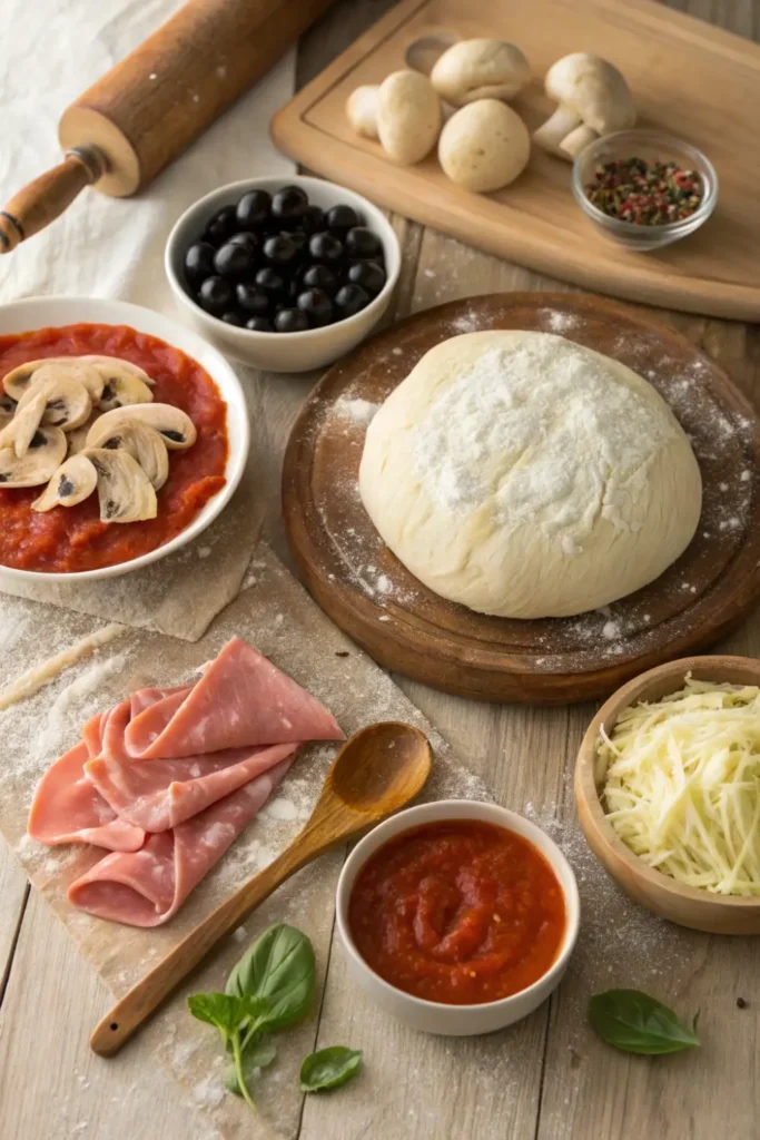 Fresh Ingredients for Homemade Capricciosa Pizza