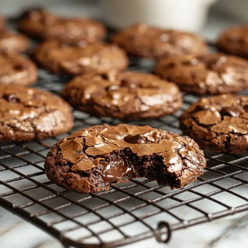 Cooling Freshly Baked Brownie Cookies on a Wire Rack