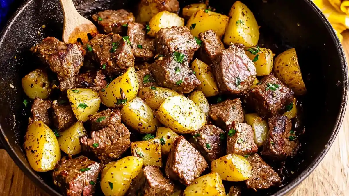 Garlic Butter Steak Bites and Potatoes