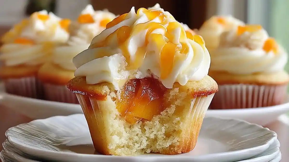 Honey Peach Cream Cheese Cupcake with Fresh Peach Filling