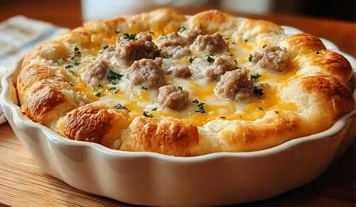 Biscuits and Sausage Gravy Breakfast Pizza