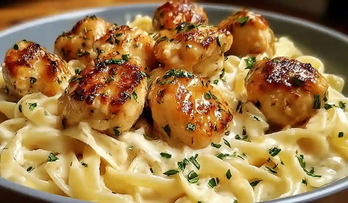 Garlic Butter Chicken Bites with Creamy Parmesan Pasta