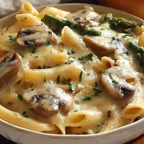 creamy mushroom and asparagus chicken penne