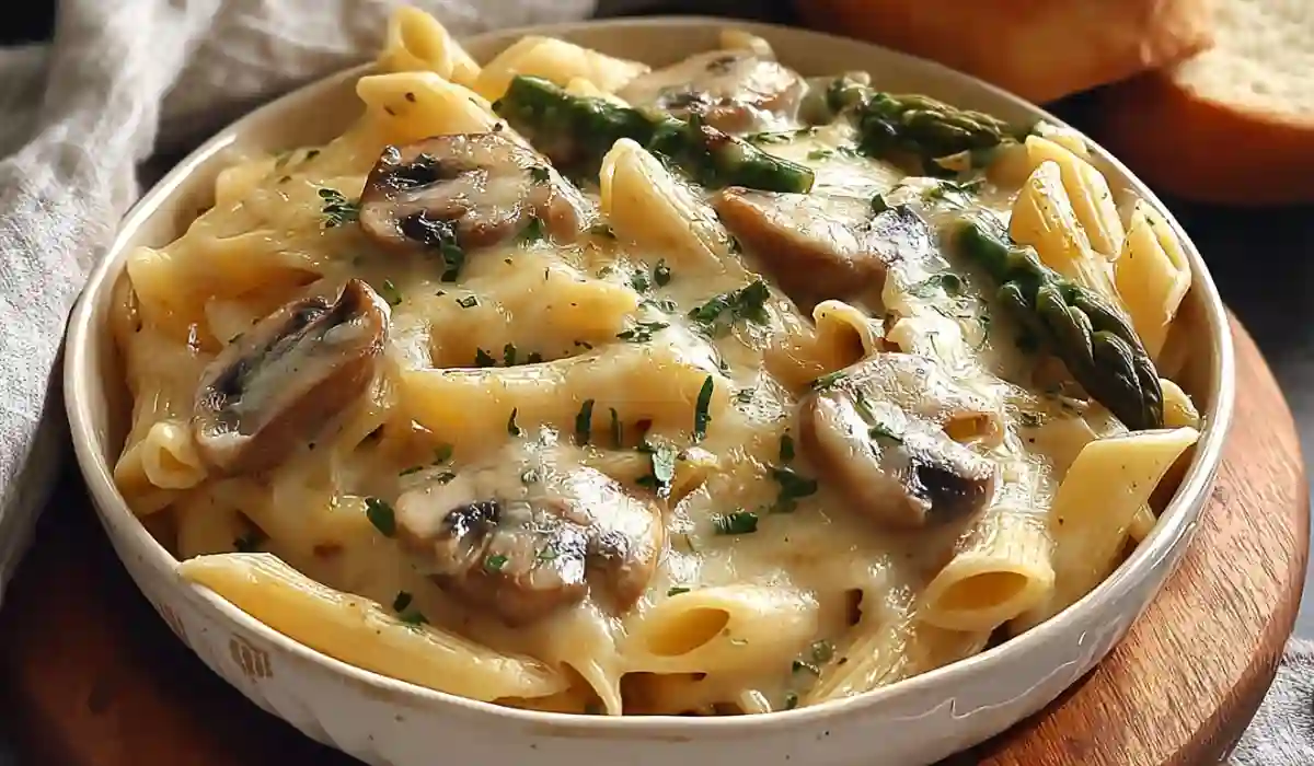 creamy mushroom and asparagus chicken penne