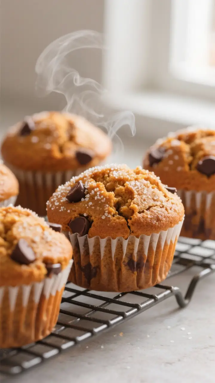 Close-up detail: Freshly baked pumpkin muffins just out of the tin, tall domed bakery-style tops dus