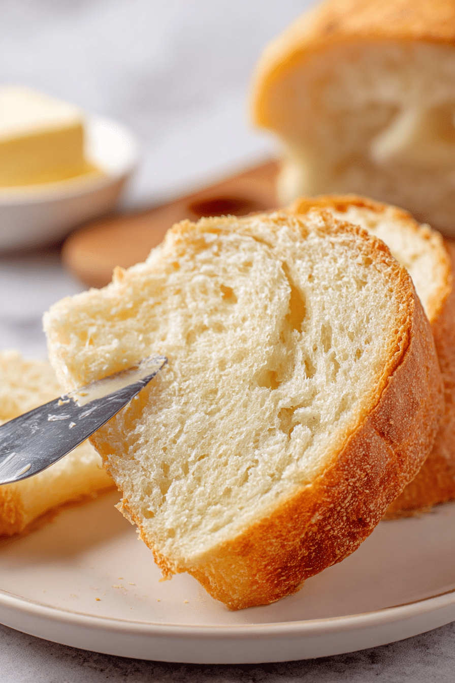 Close-up of the delicate, open crumb of a french bread loaf, showing excellent Gluten development after baking.
