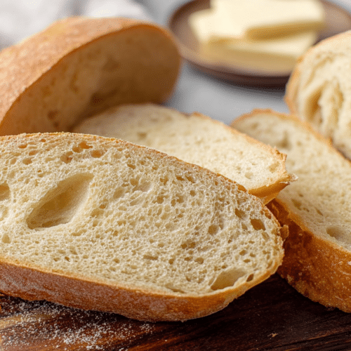 Golden brown french bread recipe loaf with a beautifully blistered crust, achieved through a 24-hour cold ferment.