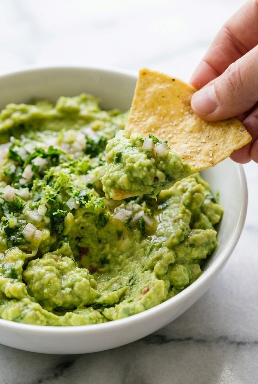 The perfectly green, vibrant color of guacamole, demonstrating how ascorbic acid prevents oxidation and maintains freshness.