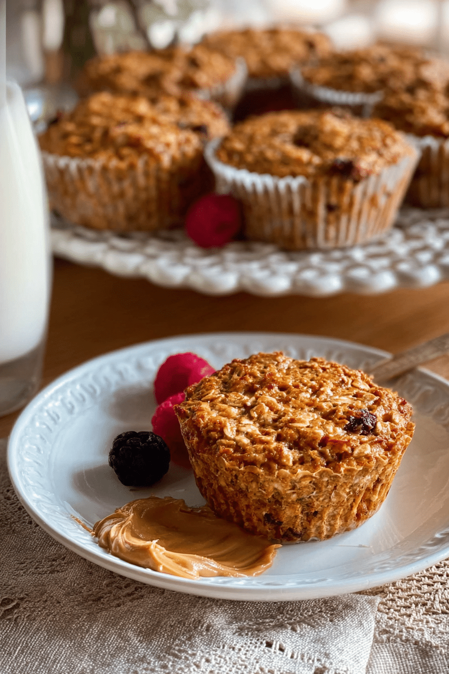 A lifestyle shot showing protein breakfast muffins with oats and Greek yogurt arranged on a rustic wooden board, ready for serving with a cup of coffee.