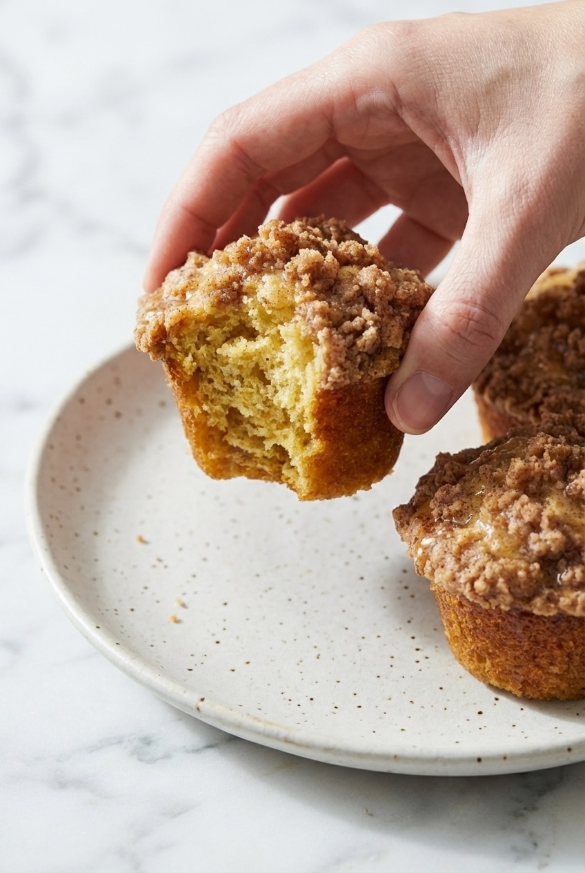 Banana Streusel Muffins arranged on a rustic wooden board, ready for serving with coffee.