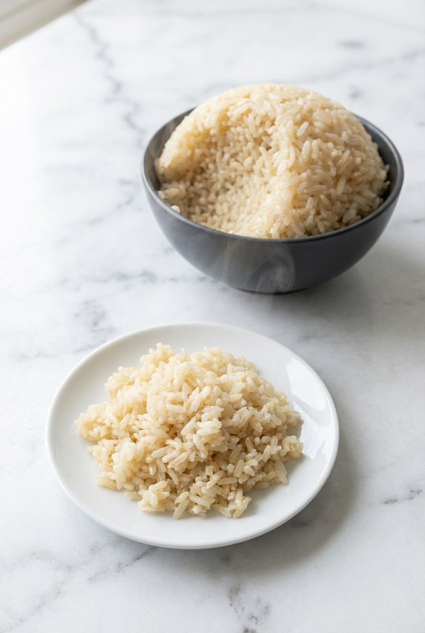A steaming bowl of Instant Pot Jasmine Rice served alongside a vibrant vegetable stir-fry.