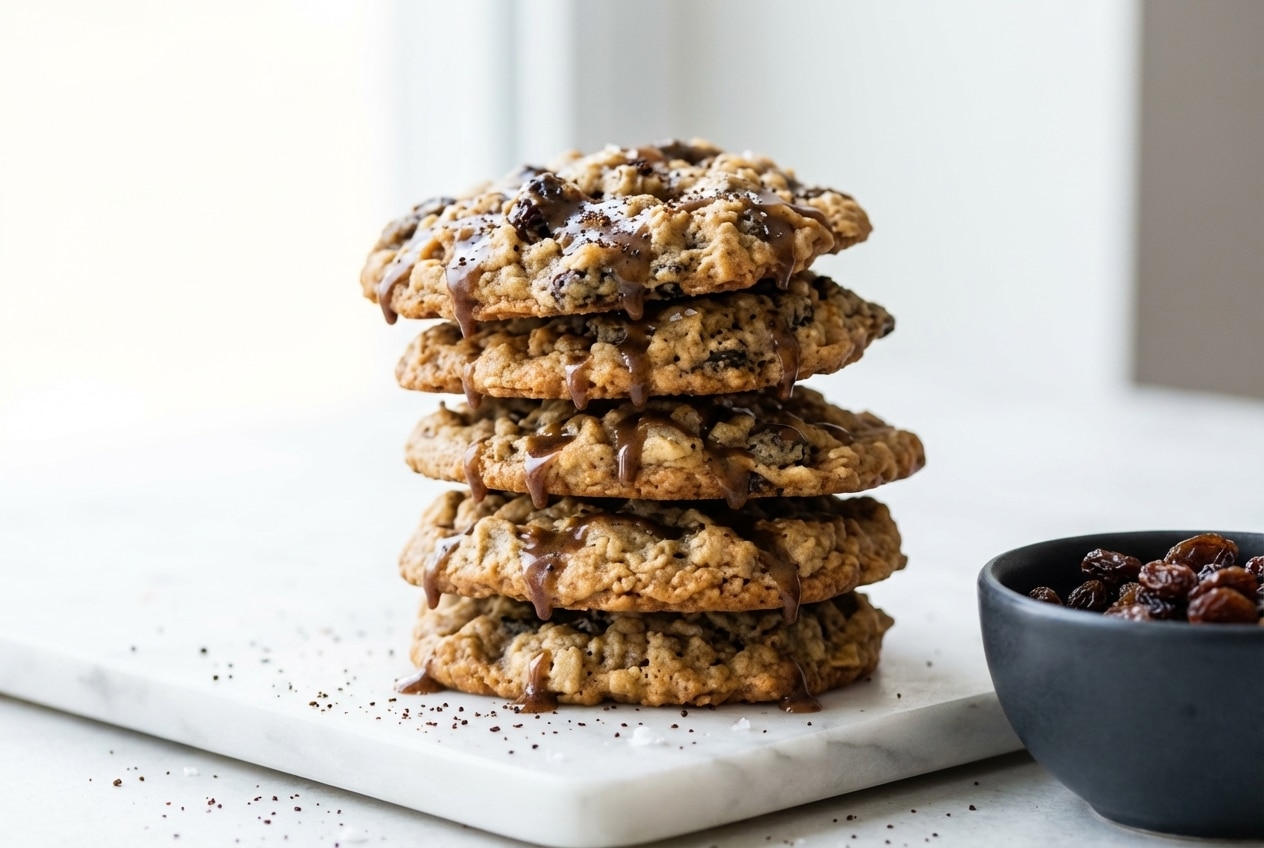 Close-up of golden brown small batch chocolate chip cookies with melted chocolate chunks and a hint of espresso.