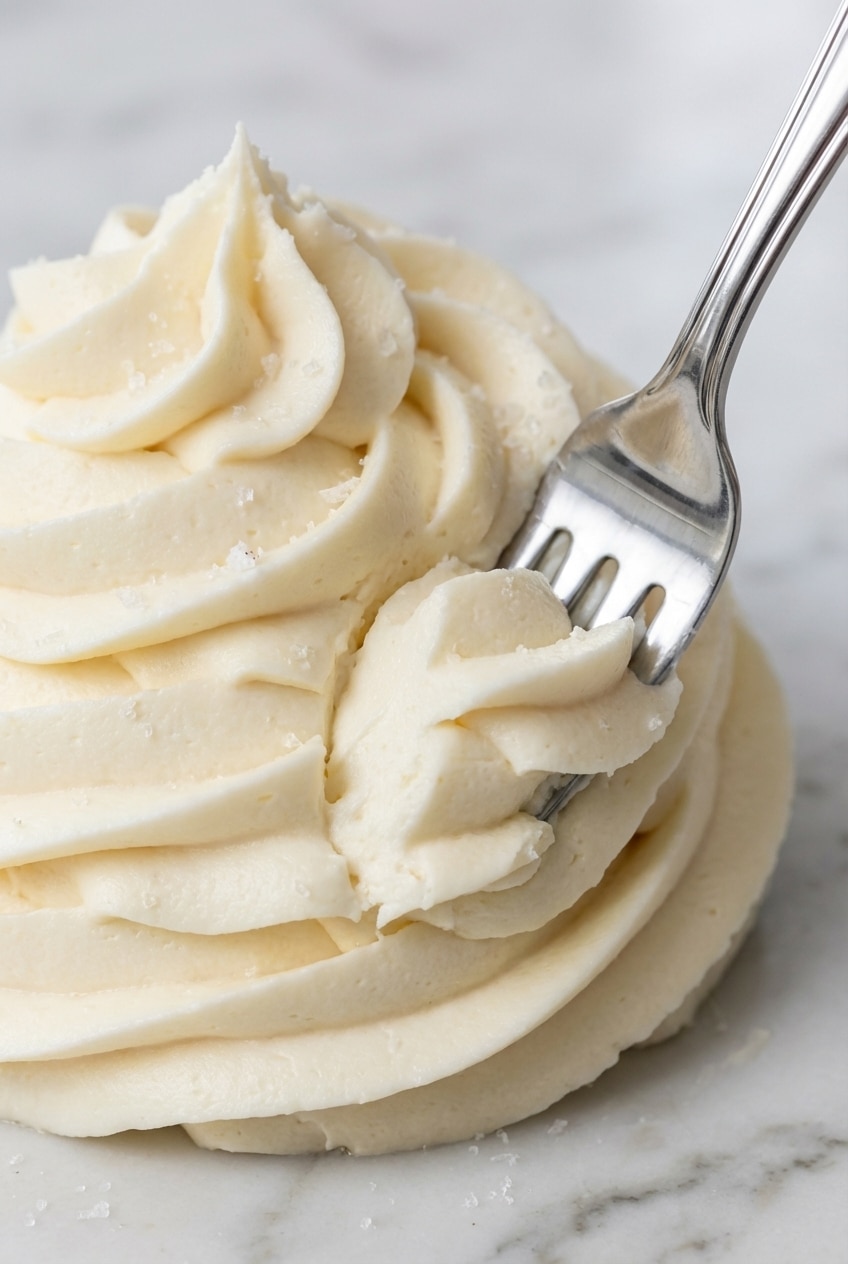 A stand mixer fitted with a paddle attachment, creaming butter and confectioners' sugar together for the butter cream frosting, demonstrating aeration.