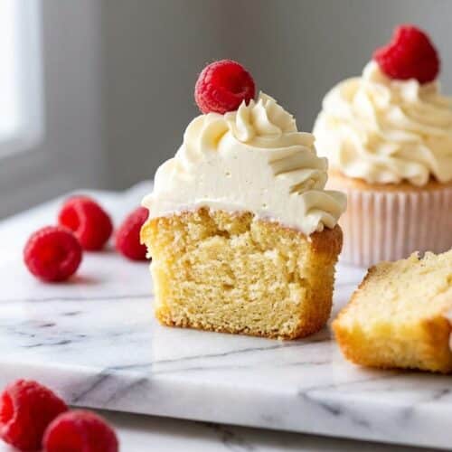 Beautifully baked vanilla cupcake recipe, topped with frosting, showcasing the rich, nutty flavor from brown butter.