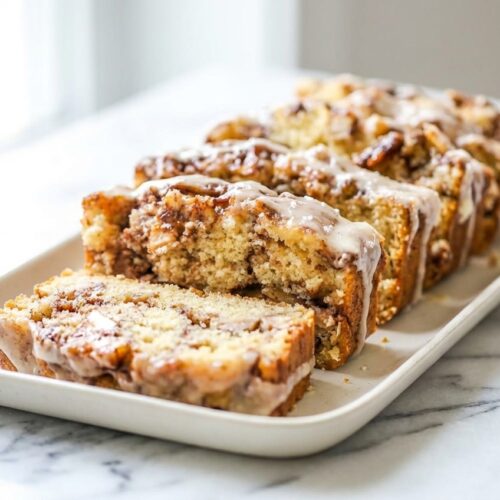 Slices of awesome country apple fritter bread topped with a nutty brown butter and salted maple glaze.