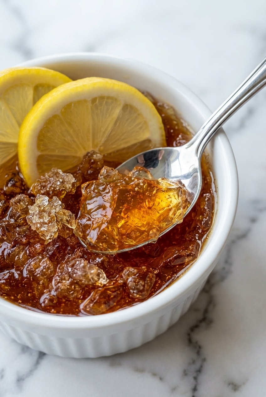 Chilled bariatric gelatin recipe set in small glass jars for easy portion control during the clear liquid phase.