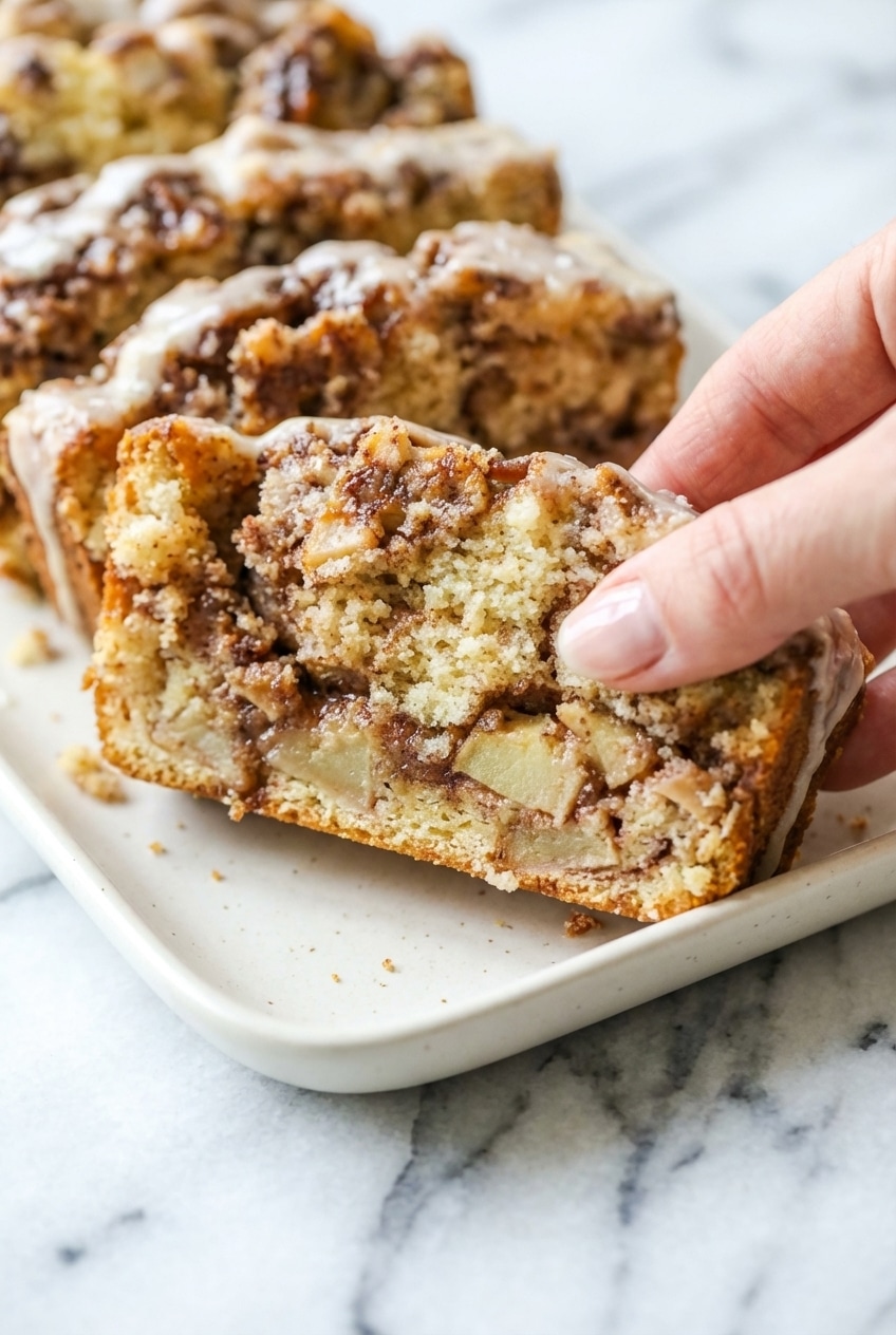 A close look at the cinnamon swirl inside a loaf of awesome country apple fritter bread.