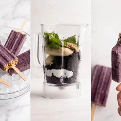 Layered Greek yogurt breakfast popsicles with a honey-toasted salted granola barrier at the bottom.