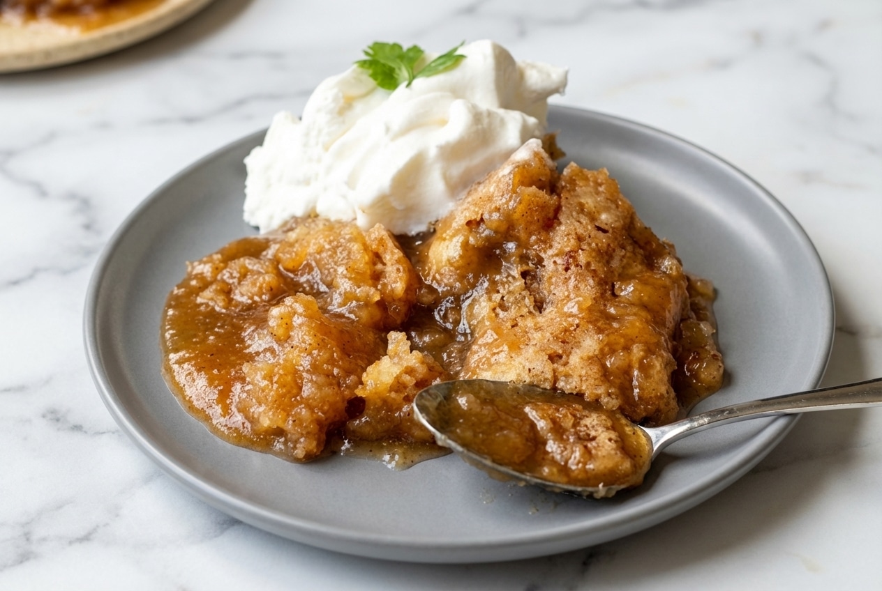 Warm snickerdoodle cobbler in a baking dish with a nutty browned butter crust and cinnamon sugar topping.
