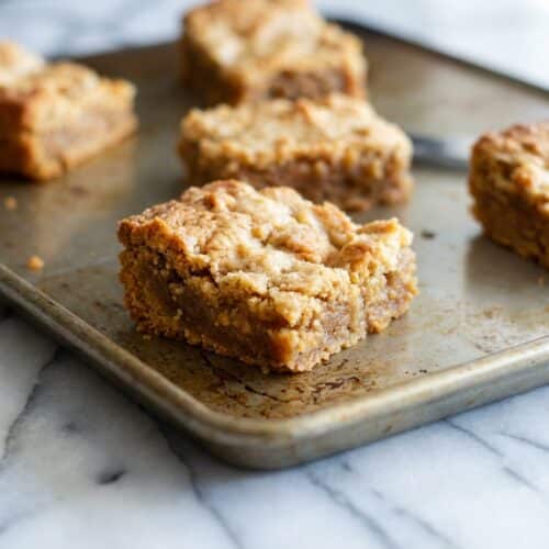 Chewy peanut butter brownies made with aromatic browned butter for a deep nutty flavor and fudgy texture.