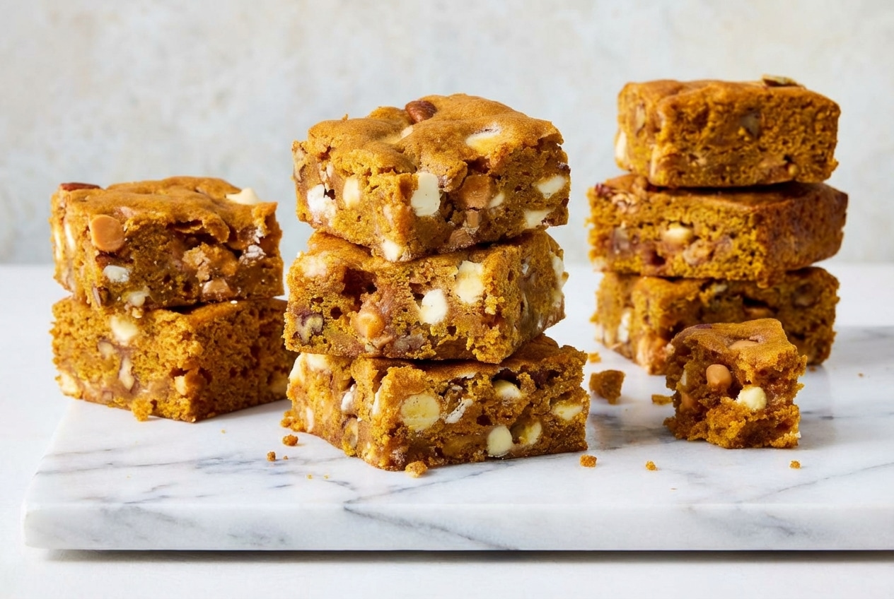Dense pumpkin blondies made with nutty browned butter and blotted pumpkin for a concentrated, chewy texture.