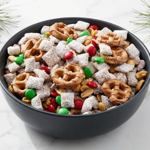 Trail mix muddy buddies recipe featuring nutty browned butter cereal clusters with a pinch of smoked sea salt.
