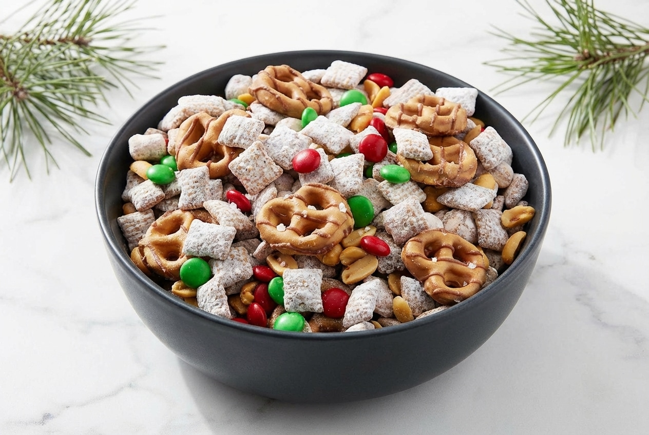 Trail mix muddy buddies recipe featuring nutty browned butter cereal clusters with a pinch of smoked sea salt.