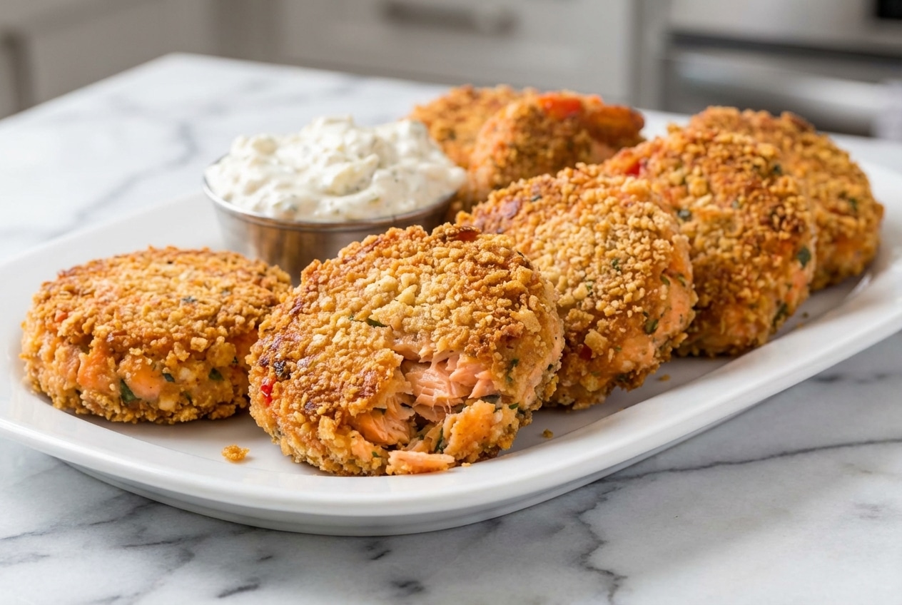 Cracker-crusted salmon patties prepared with the cold-set method for a perfectly firm, golden texture.