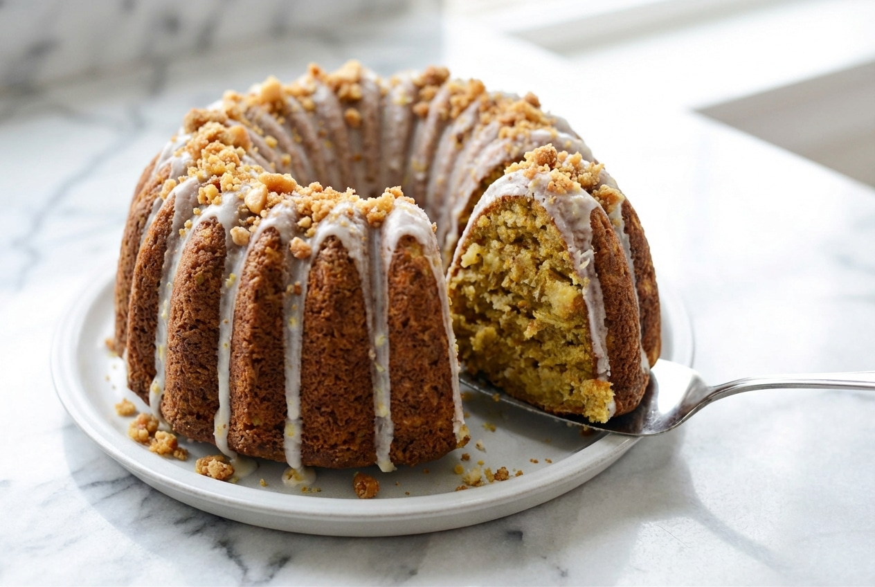 Hawaiian carrot pineapple cake with cream cheese frosting and a toasted brown butter macadamia nut crumble.
