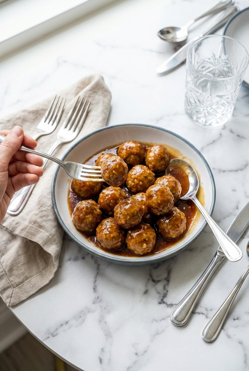 Honey Garlic Meatballs served over fluffy jasmine rice in a meal prep container.