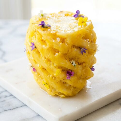 Slices showing how to cut a pineapple after a Saltwater Bloom soak to enhance sweetness.