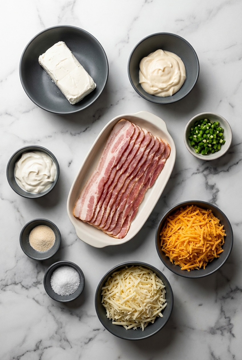 Fresh jalapeno peppers, cream cheese, sharp cheddar, and crispy bacon for a homemade jalapeno popper dip.
