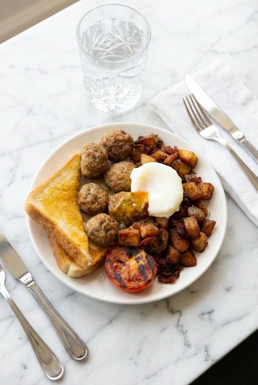 Portioned breakfast meatballs in meal prep containers ready for storage and easy reheating.