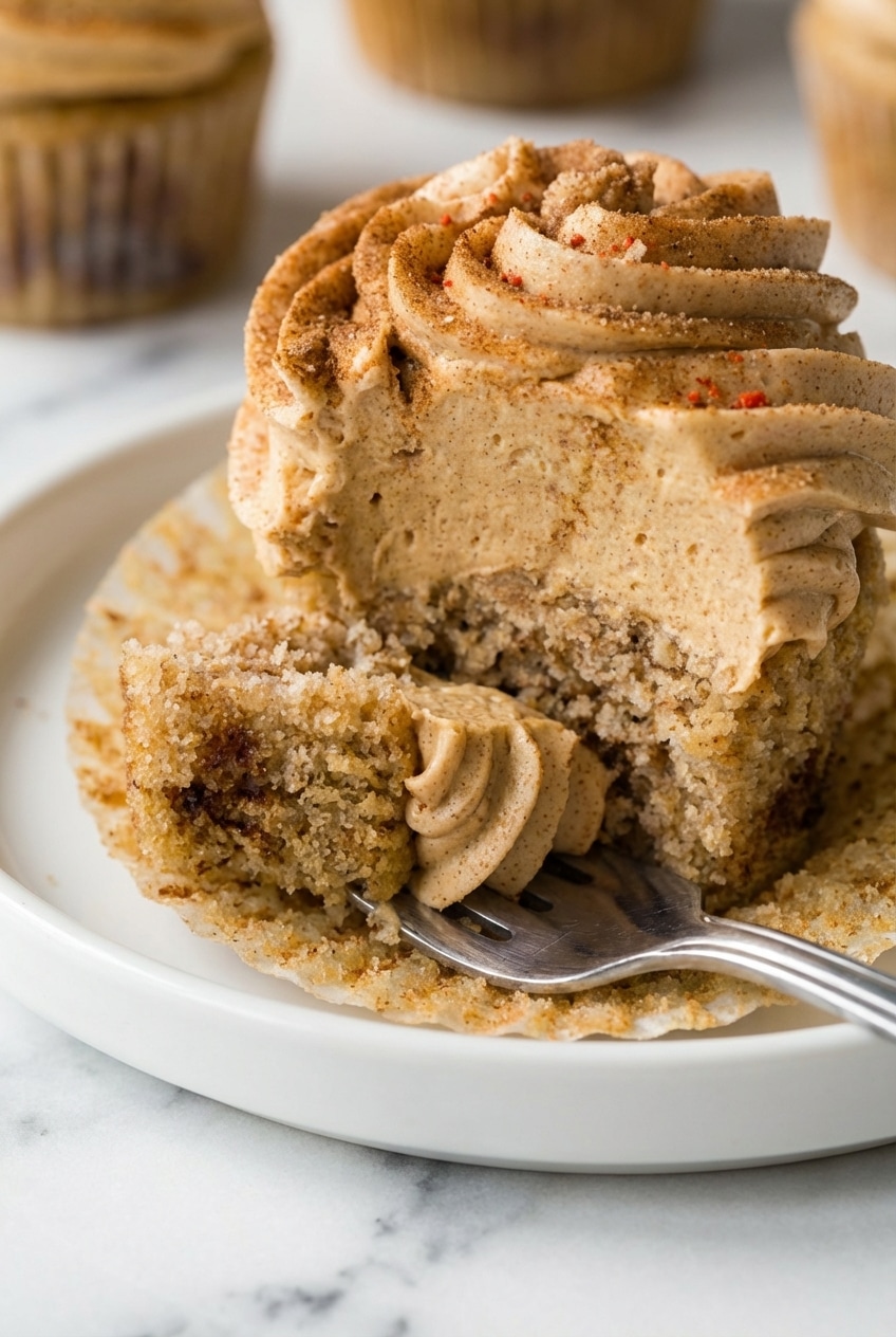 Close-up of domed churro cupcakes cooling on a wire rack before being filled with dulce de leche.