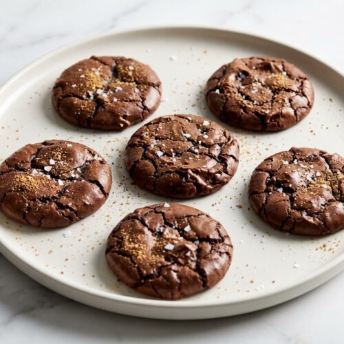 Crackled salted brownie cookies with Maldon sea salt and a rich brown butter and toasted milk powder base.