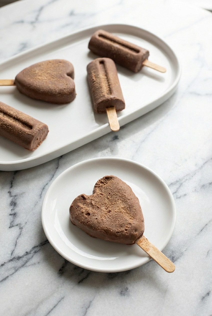A batch of homemade fudge popsicles being removed from a popsicle mold for a summer treat.