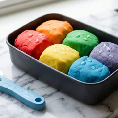 Colorful, smooth play dough recipe made extra soft with a silk-glide vegetable glycerin addition.