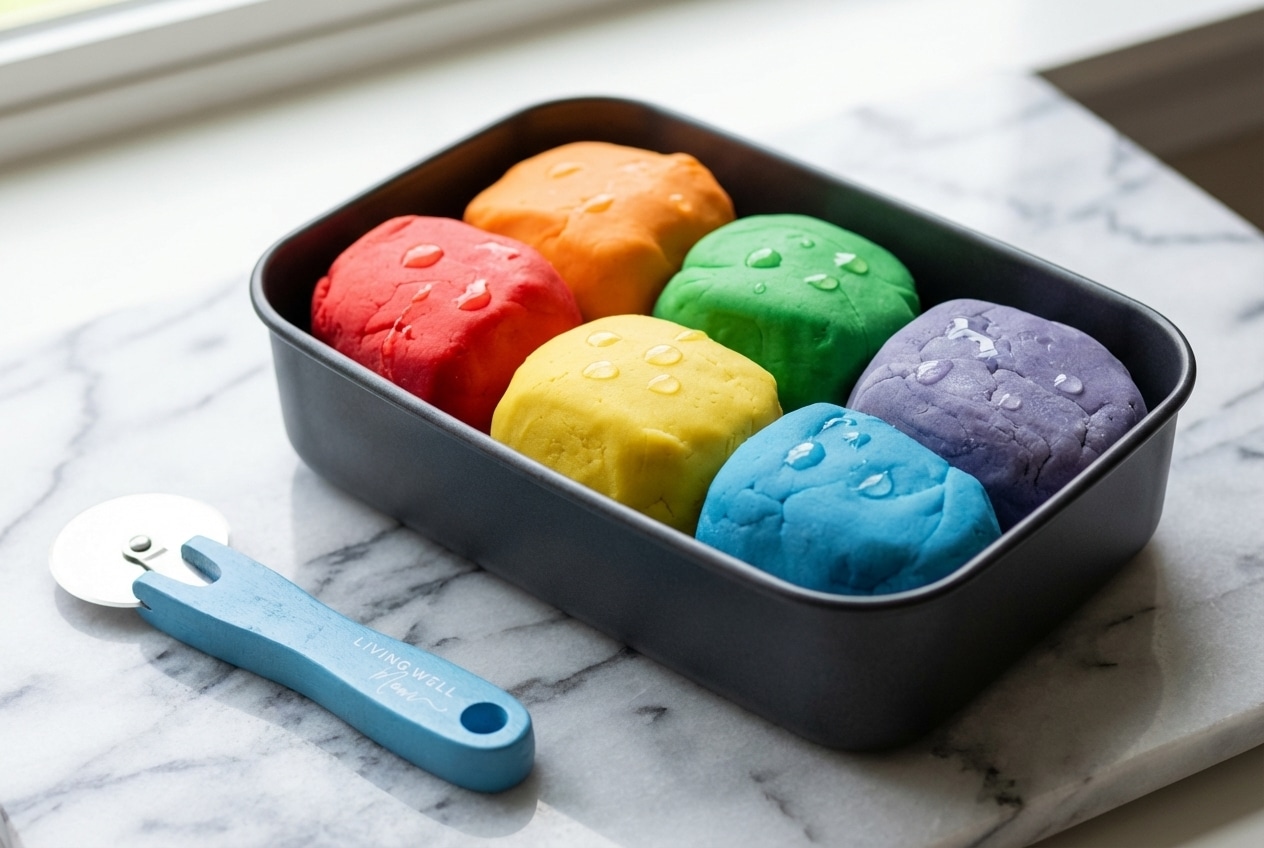 Colorful, smooth play dough recipe made extra soft with a silk-glide vegetable glycerin addition.