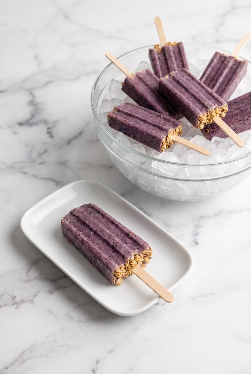 A batch of breakfast popsicles neatly stored and ready for a quick grab-and-go morning meal.