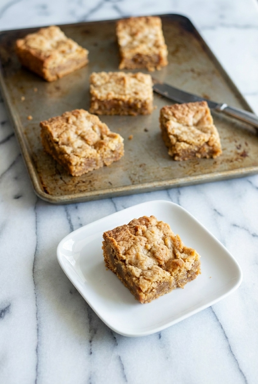 Sliced chewy peanut butter brownies on parchment paper ready for storage or sharing.