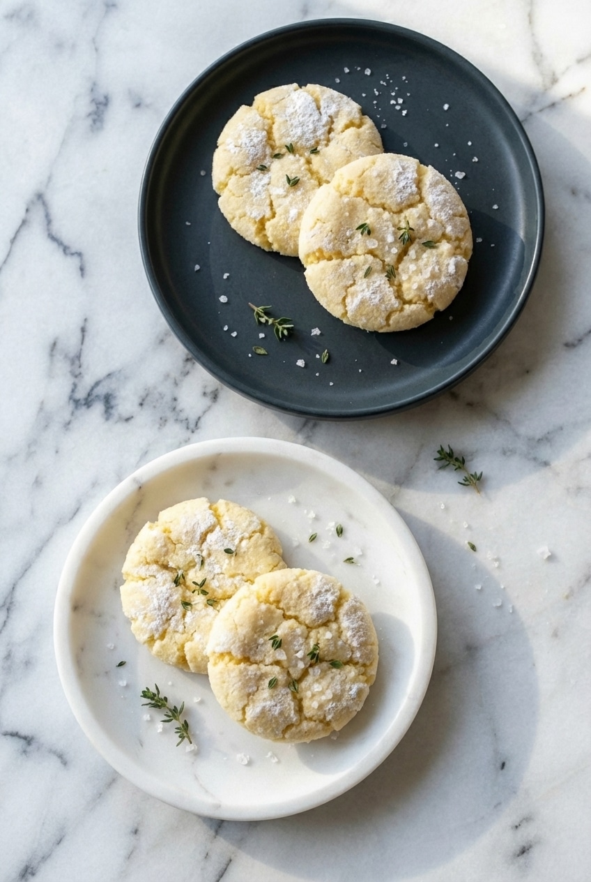 A stack of lemon cake mix cookies stored in an airtight container to preserve their moist texture.