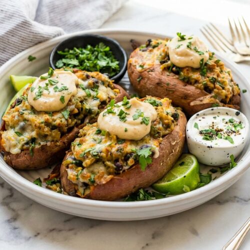 Stuffed sweet potatoes filled with ground turkey and a smooth whipped miso-butter base for rich umami flavor.