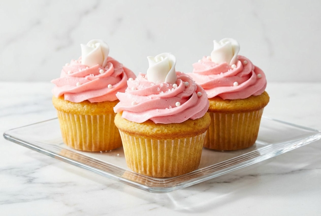 Pink frosted valentine's cake with a tangy salted vanilla moist cake crumb and smooth buttercream frosting.