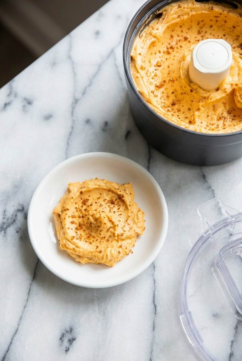 Close-up of the smooth, whipped orange butter recipe showing the tiny brown butter specks and orange zest.